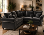 NICOLE 5 Seater Corner Plush Velvet Dark Grey Sofa - Detailed Angle View 4