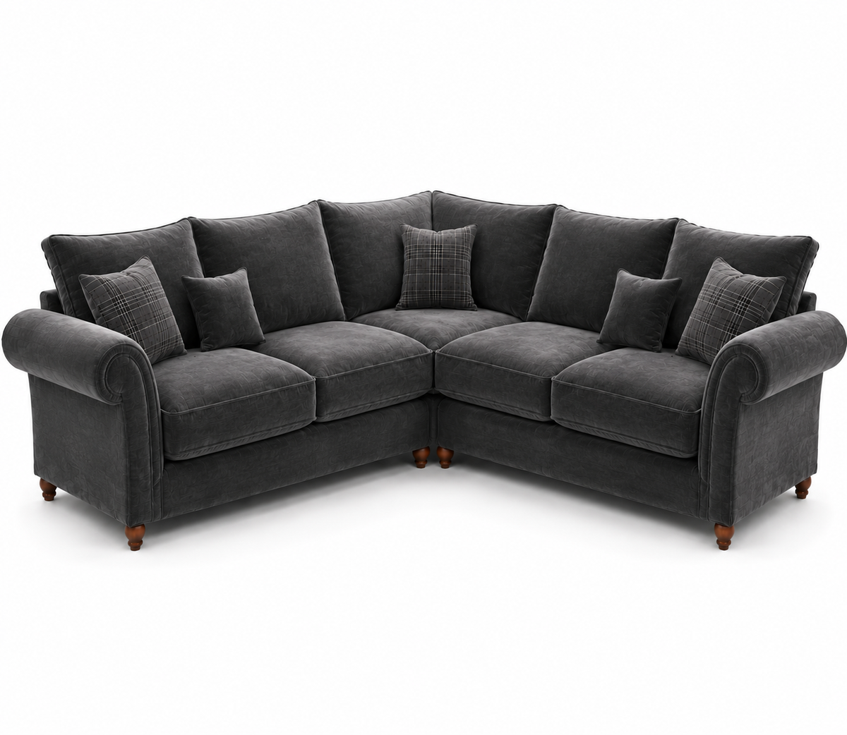 NICOLE 5 Seater Corner Plush Velvet Dark Grey Sofa - Luxury UK Living Room Showcase