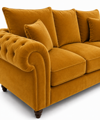 Nicole 3 Seater Plush Velvet Mustard Sofa - Detailed Angle View 3
