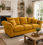 Nicole 3 Seater Plush Velvet Mustard Sofa - Detailed Angle View 4