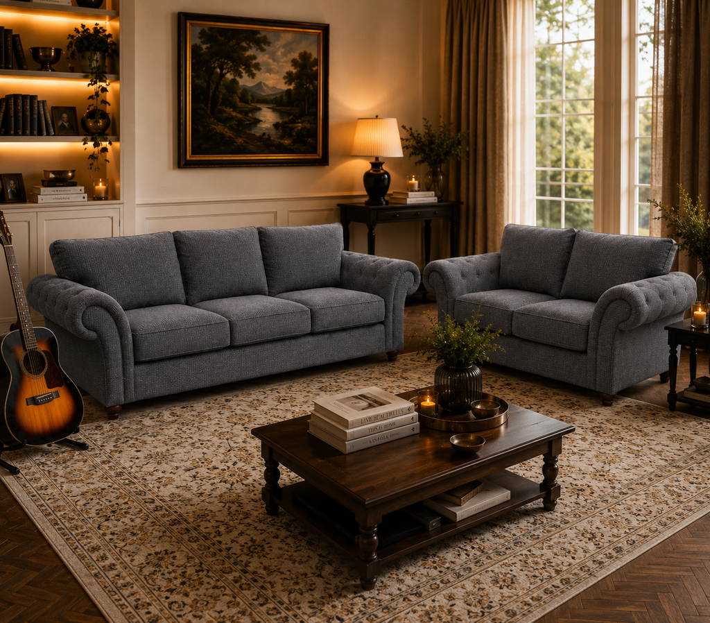 Nicole 3+2 Seater Naples & Kensington Dark Grey Sofa - Detailed Angle View 5