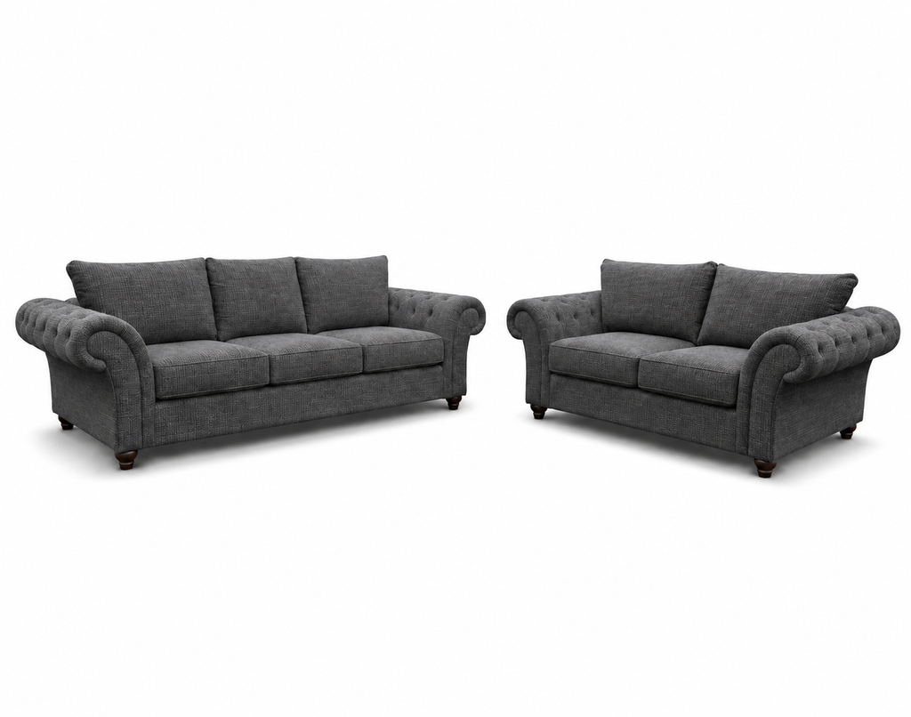Nicole 3+2 Seater Naples & Kensington Dark Grey Sofa - Luxury UK Living Room Showcase