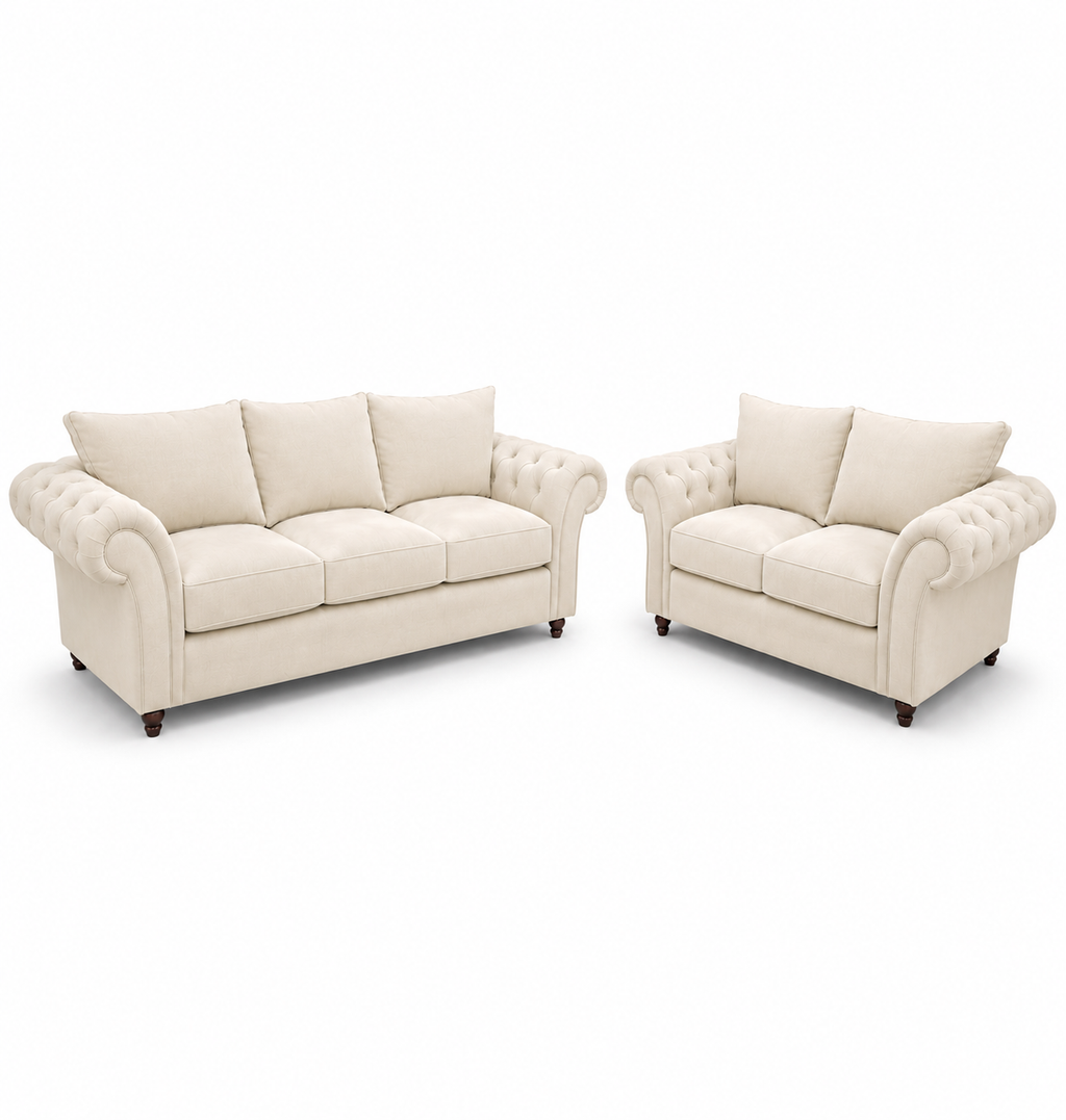 Nicole 3+2 Seater Plush Velvet Cream Sofa - Luxury UK Living Room Showcase