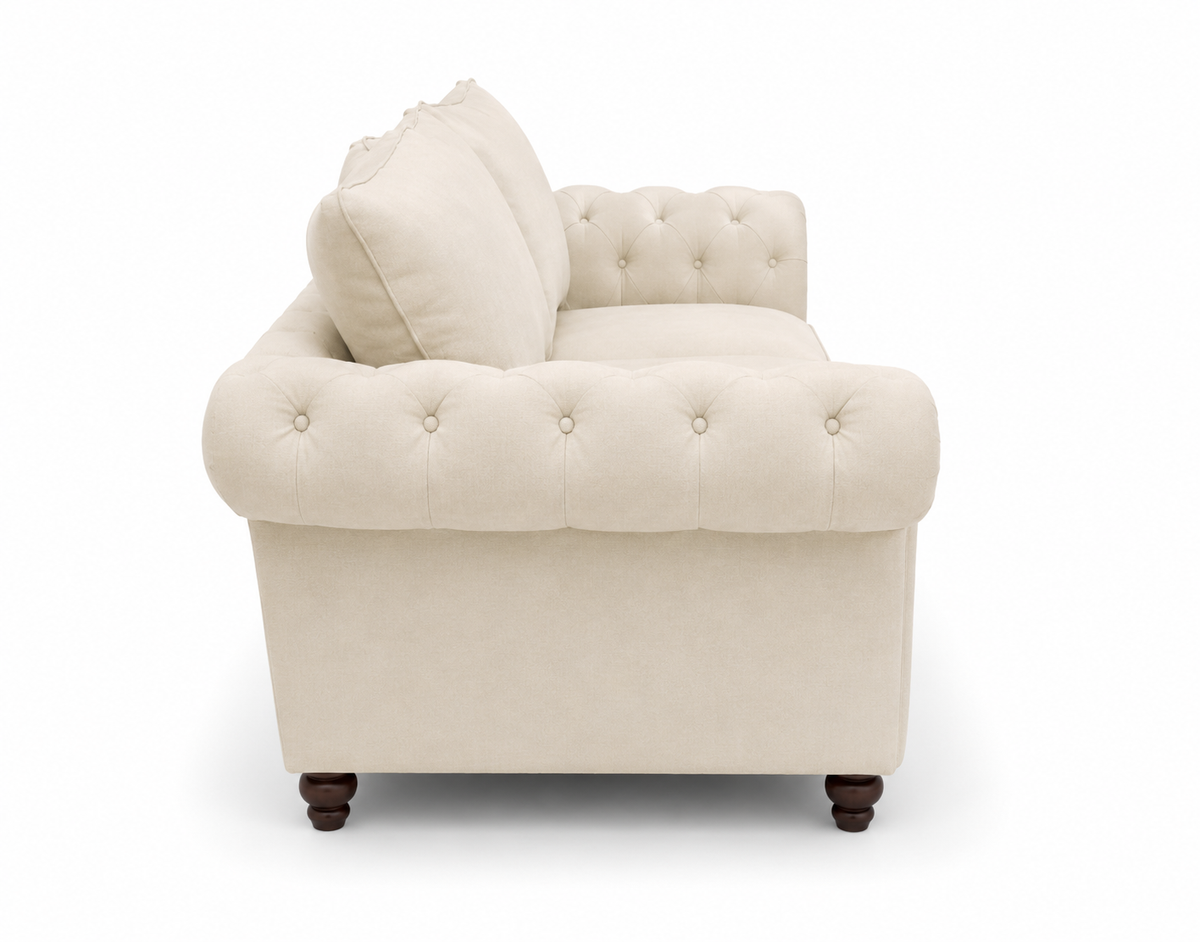 Nicole 3+2 Seater Plush Velvet Cream Sofa - Detailed Angle View 2