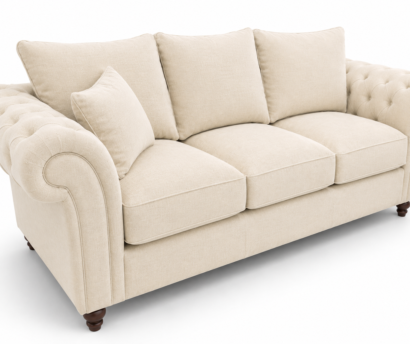 Nicole 3+2 Seater Plush Velvet Cream Sofa - Detailed Angle View 3