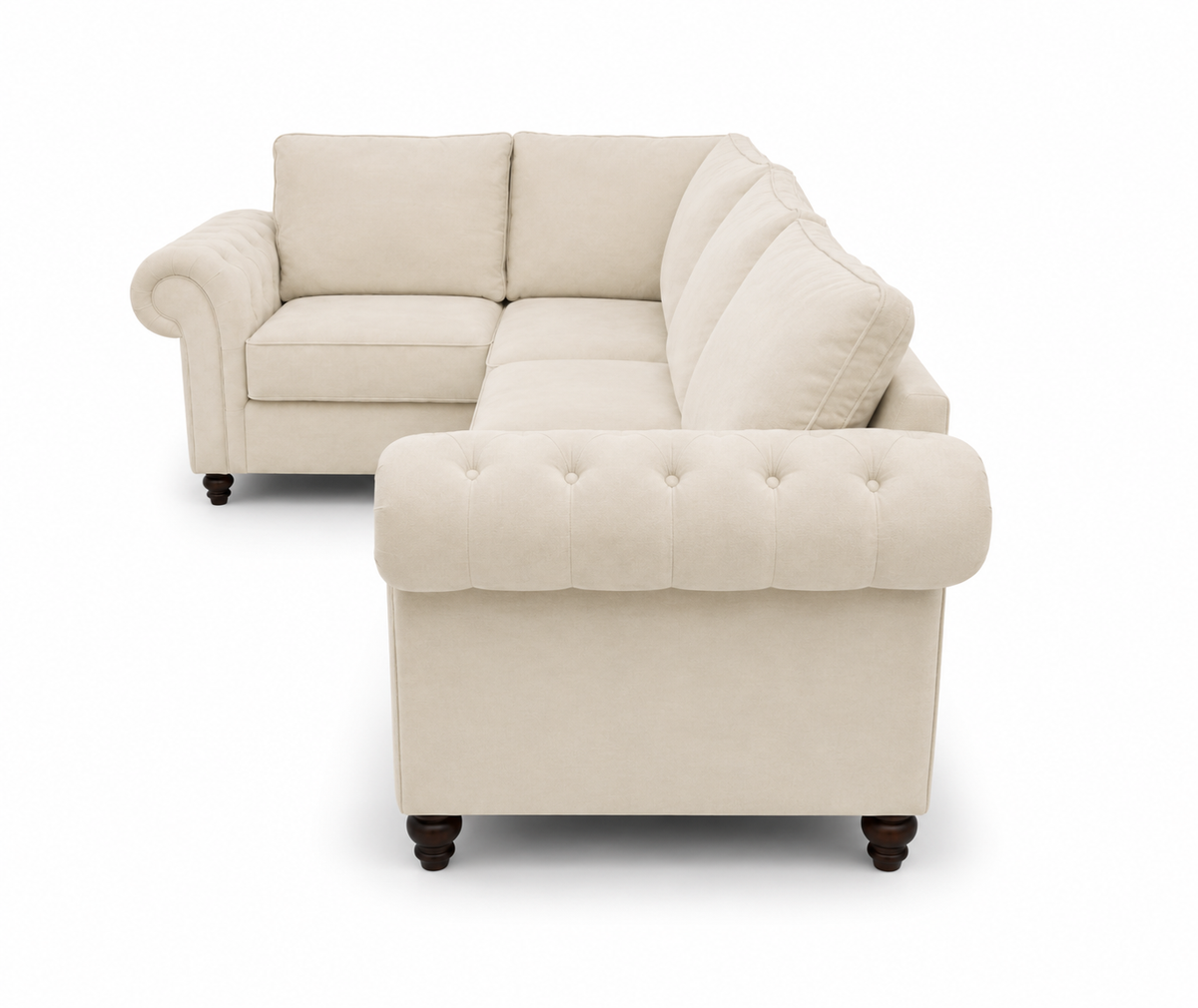 Nicole 5 Seater Corner Plush Velvet Cream Sofa - Detailed Angle View 2