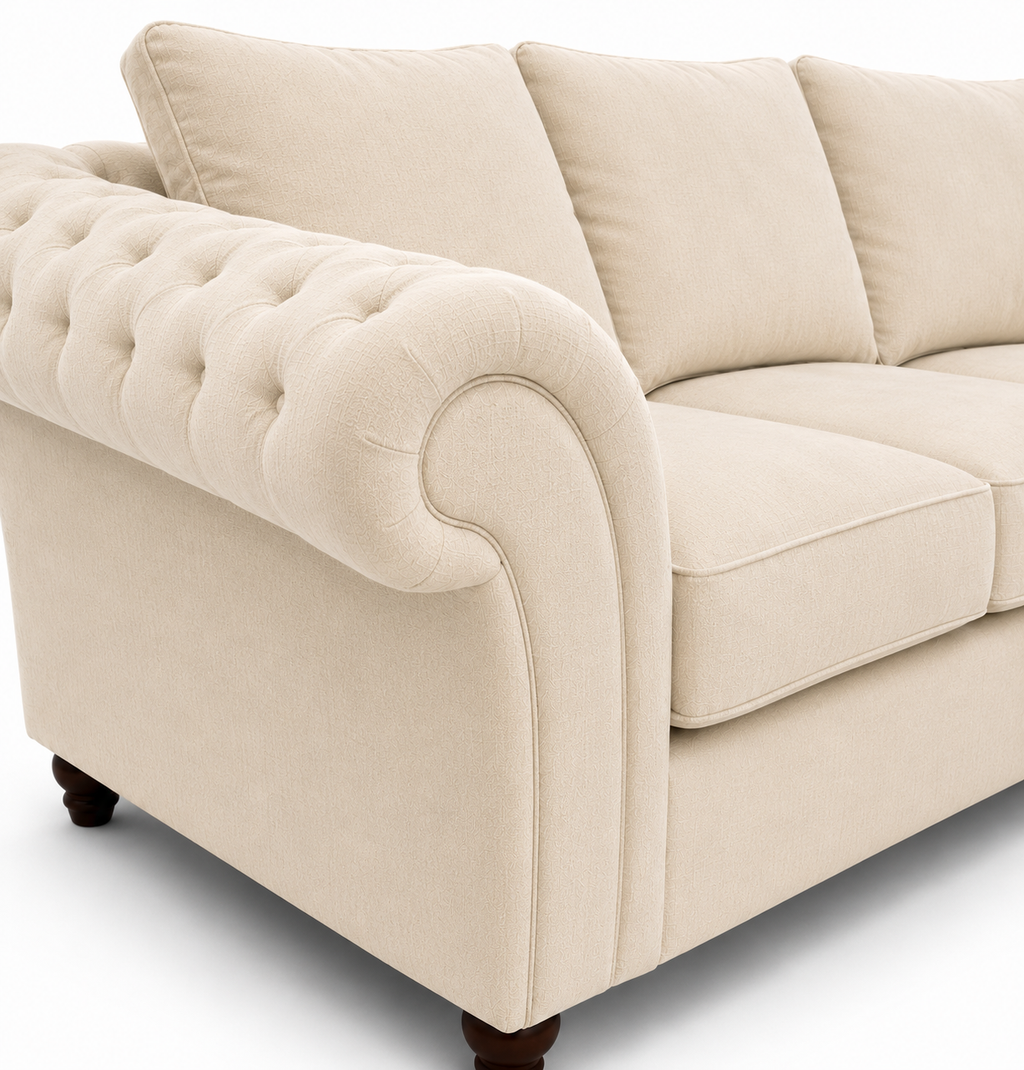 Nicole 5 Seater Corner Plush Velvet Cream Sofa - Detailed Angle View 3