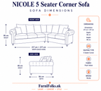 Nicole 5 Seater Corner Plush Velvet Cream Sofa - Detailed Angle View 6