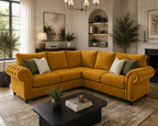 Nicole 5 Seater Corner Plush Velvet Mustard Sofa - Detailed Angle View 4