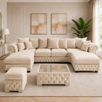Nicole Large U-Shape Plush Velvet Cream Sofa - Detailed Angle View 5
