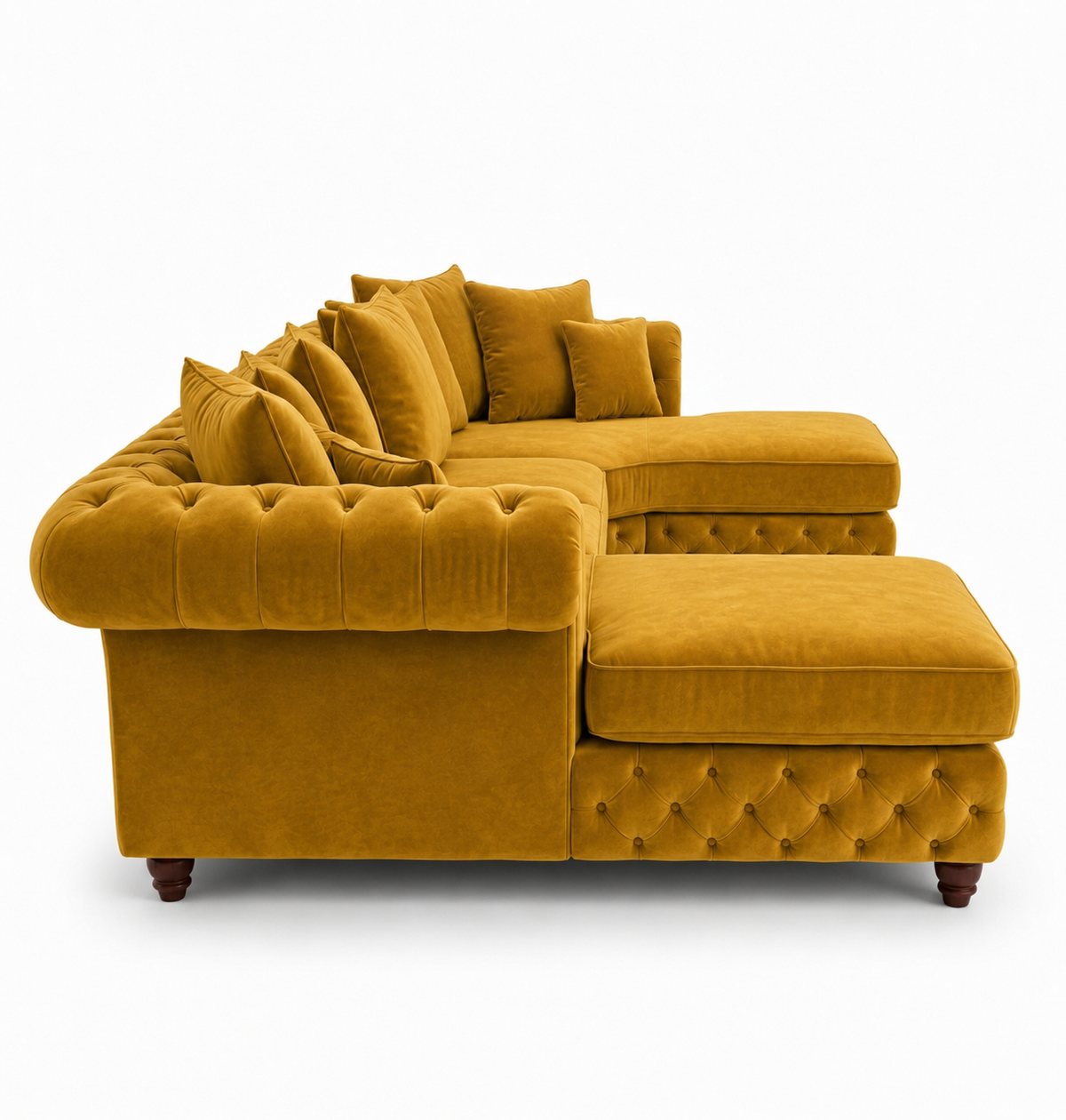 Nicole Large U Shape Plush Velvet Mustard Sofa - Detailed Angle View 2