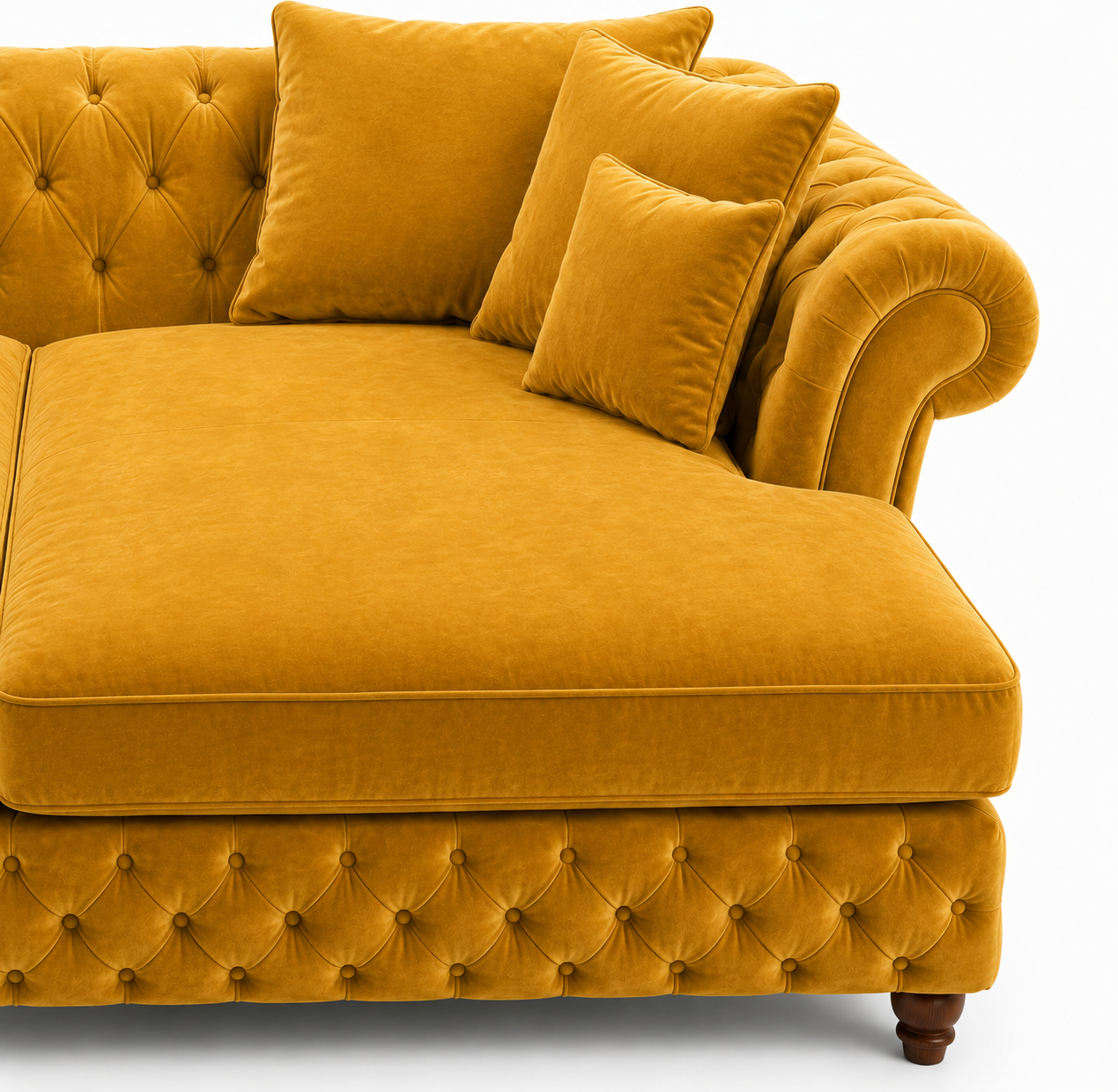 Nicole Large U Shape Plush Velvet Mustard Sofa - Detailed Angle View 3