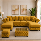 Nicole Large U Shape Plush Velvet Mustard Sofa - Detailed Angle View 5