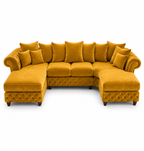 Nicole Large U Shape Plush Velvet Mustard Sofa - Luxury UK Living Room Showcase