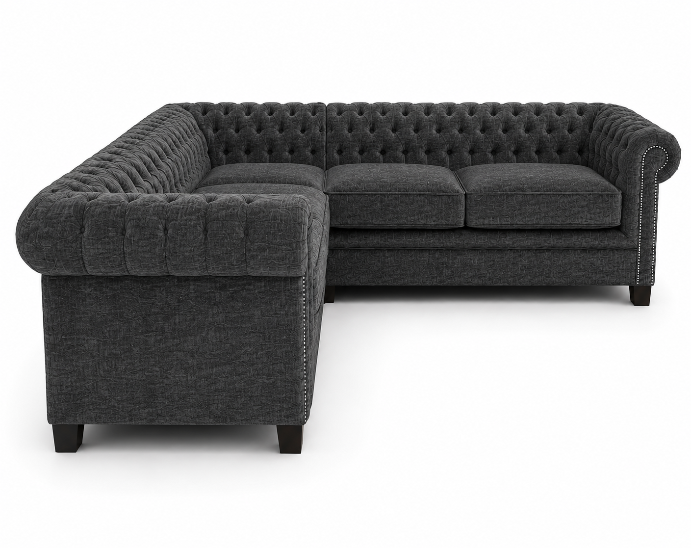 Olympia Chesterfield 5 Seater Corner Sofa Chenille Dark Grey Sofa - Detailed Angle View 2