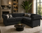 Olympia Chesterfield 5 Seater Corner Sofa Chenille Dark Grey Sofa - Detailed Angle View 4