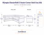 Olympia Chesterfield 5 Seater Corner Sofa Chenille Dark Grey Sofa - Detailed Angle View 6