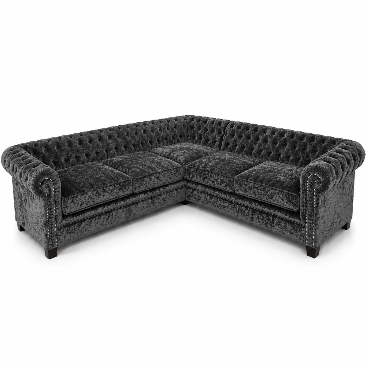 Olympia Chesterfield 5 Seater Corner Sofa Crushed Velvet Dark Grey - Luxury UK Living Room Showcase