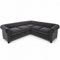 Olympia Chesterfield 5 Seater Corner Sofa Plush Velvet Dark Grey - Luxury UK Living Room Showcase