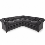 Olympia Chesterfield 5 Seater Corner Sofa Plush Velvet Dark Grey - Luxury UK Living Room Showcase