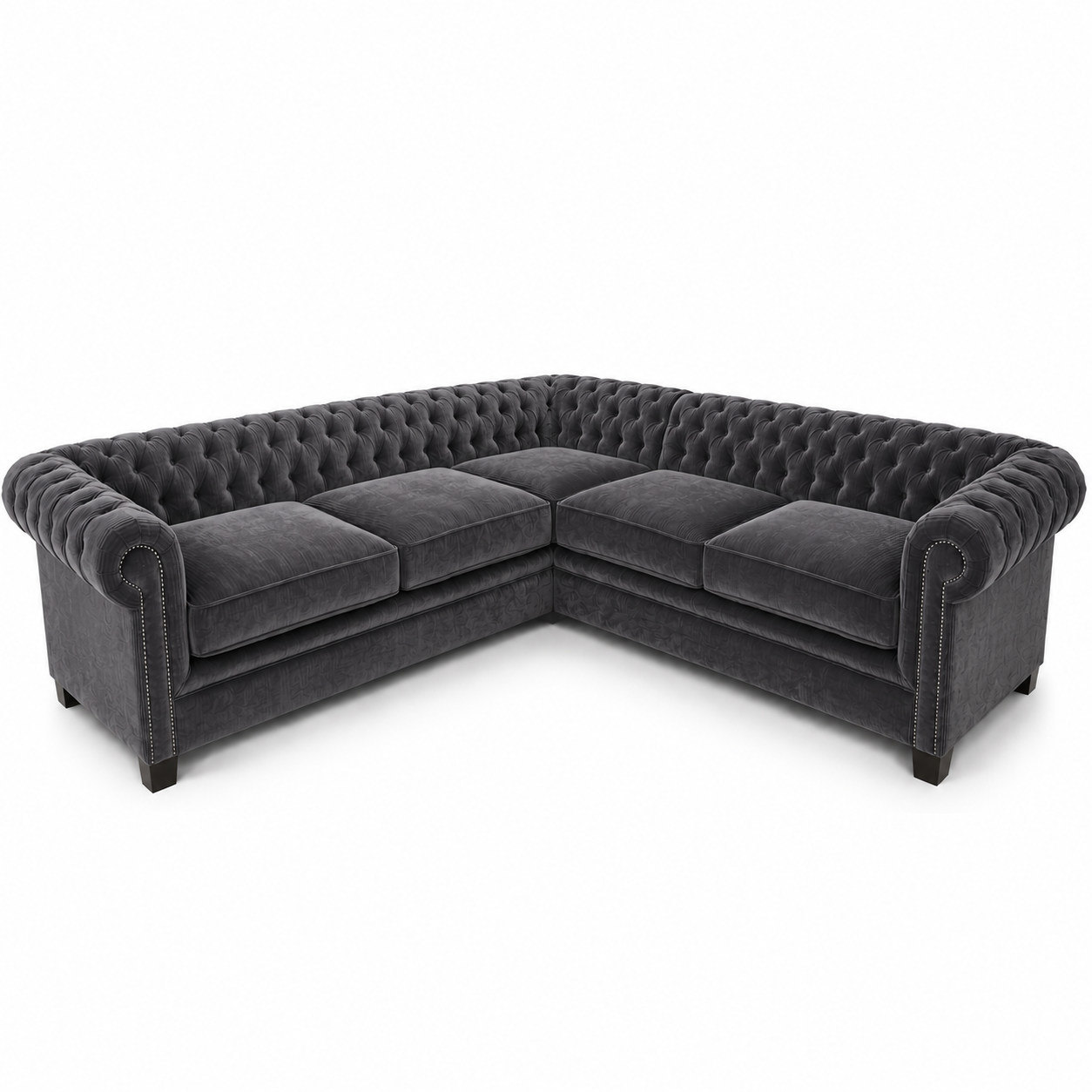 Olympia Chesterfield 5 Seater Corner Sofa Plush Velvet Dark Grey - Luxury UK Living Room Showcase