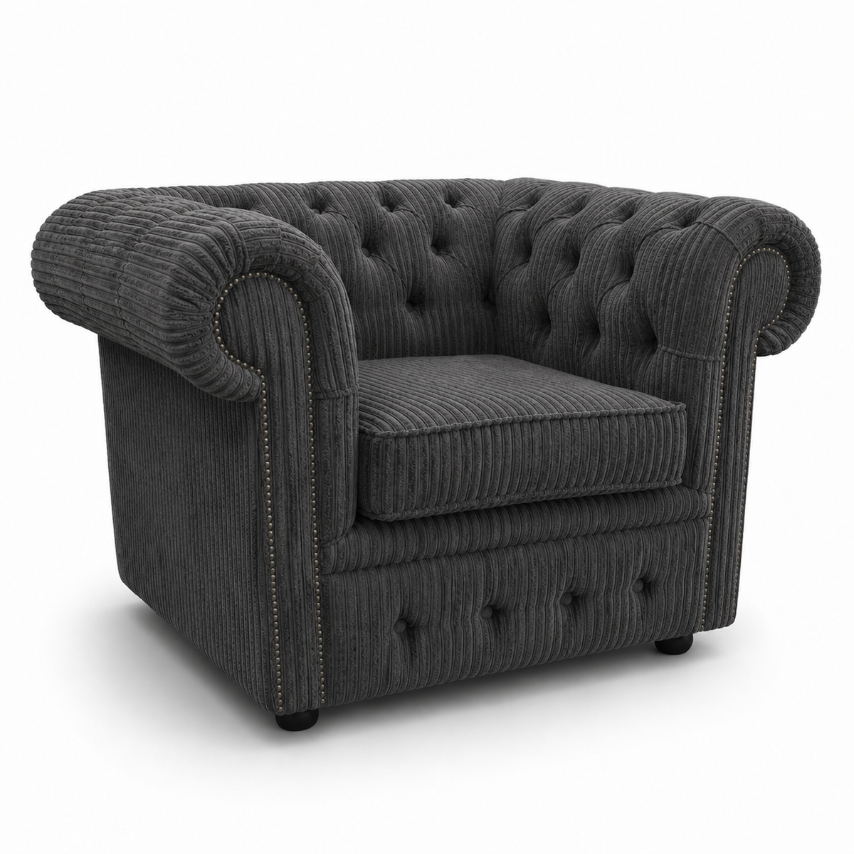 Olympia Chesterfield 1 Seater Jumbo Cord Dark Grey Sofa - Luxury UK Living Room Showcase