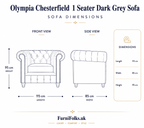Olympia Chesterfield 1 Seater Jumbo Cord Dark Grey Sofa - Detailed Angle View 6