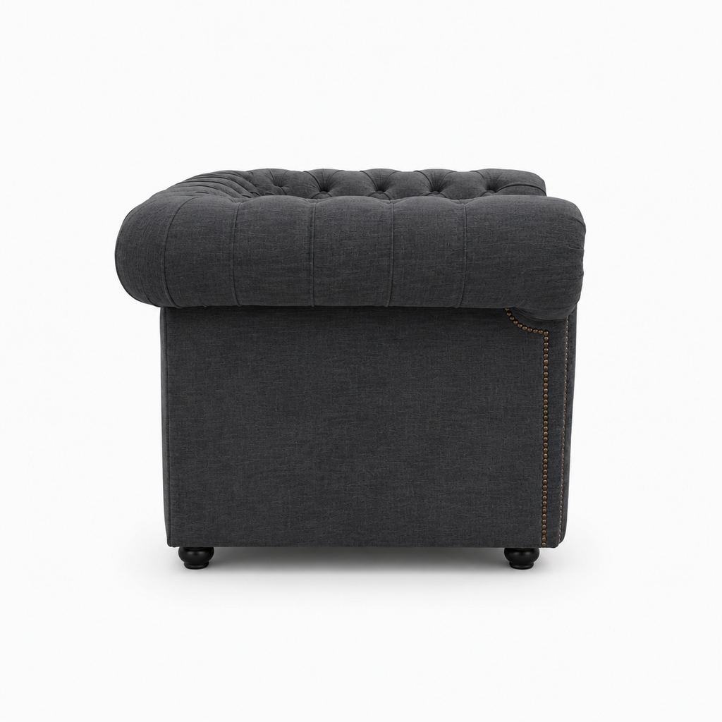Olympia Chesterfield 1 Seater Naples & Kinsington Dark Grey Sofa - Detailed Angle View 2