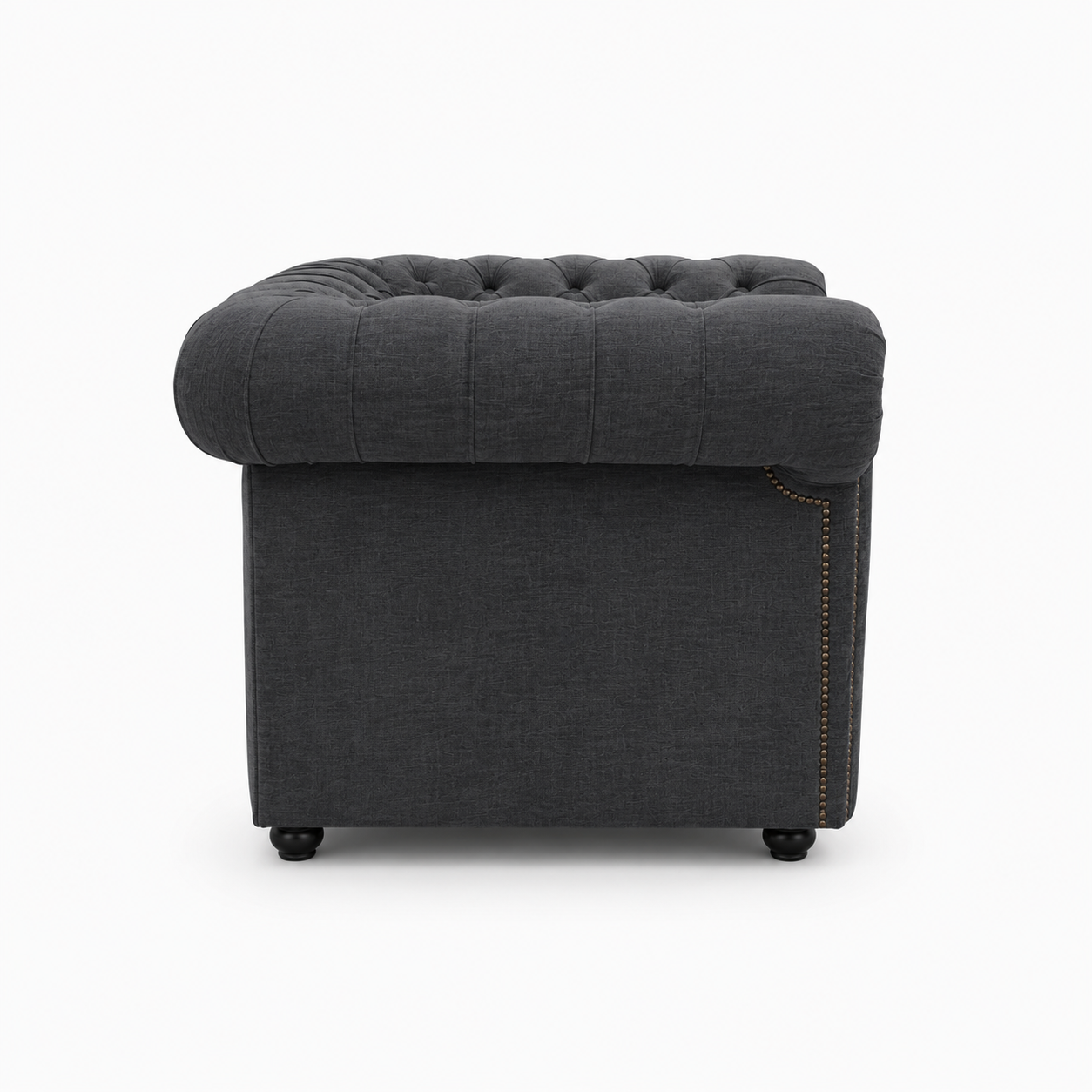 Olympia Chesterfield 1 Seater Naples & Kinsington Dark Grey Sofa - Detailed Angle View 2