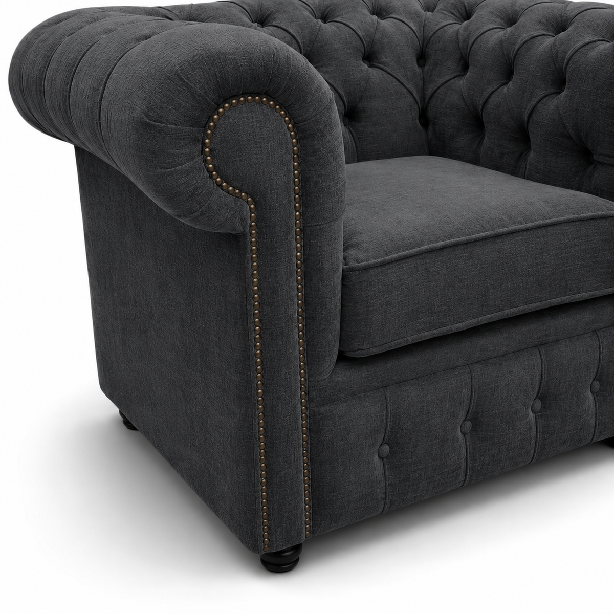 Olympia Chesterfield 1 Seater Naples & Kinsington Dark Grey Sofa - Detailed Angle View 3