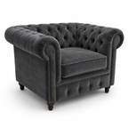 Olympia Chesterfield 1 Seater Plush Velvet Dark Grey Sofa - Luxury UK Living Room Showcase