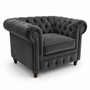 Olympia Chesterfield 1 Seater Plush Velvet Dark Grey Sofa | Free UK Delivery