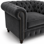 Olympia Chesterfield 1 Seater Plush Velvet Dark Grey Sofa - Detailed Angle View 3