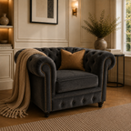 Olympia Chesterfield 1 Seater Plush Velvet Dark Grey Sofa - Detailed Angle View 5