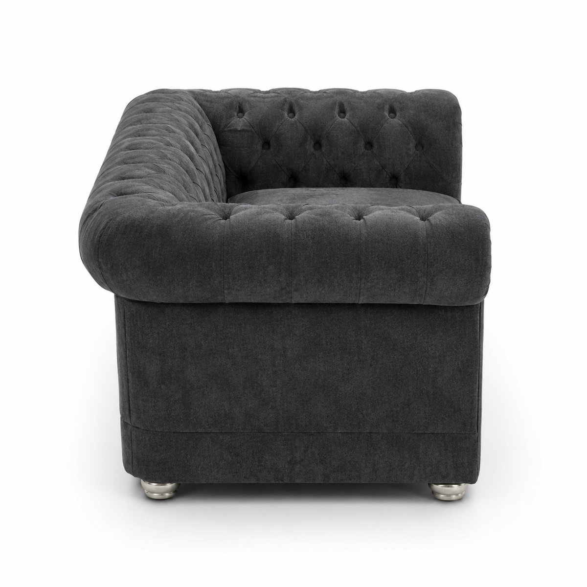 Olympia Chesterfield 2 Seater Chenille Dark Grey Sofa - Detailed Angle View 2