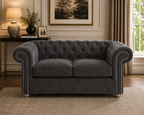Olympia Chesterfield 2 Seater Chenille Dark Grey Sofa - Detailed Angle View 4