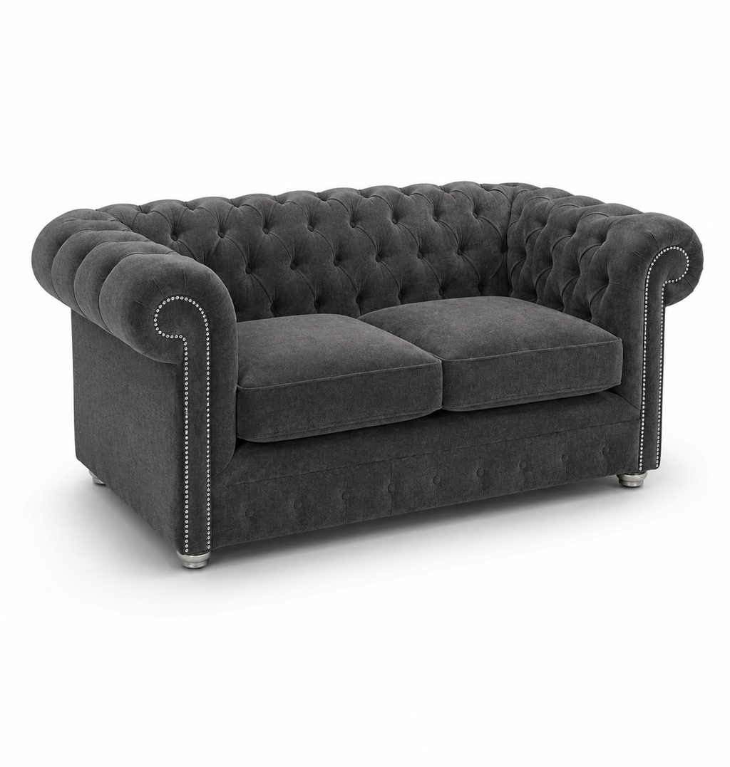Olympia Chesterfield 2 Seater Chenille Dark Grey Sofa - Luxury UK Living Room Showcase