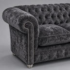 Olympia Chesterfield 2 Seater Crushed Velvet Dark Grey Sofa - Detailed Angle View 3