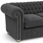 Olympia Chesterfield 2 Seater Jumbo Cord Dark Grey Sofa - Detailed Angle View 3