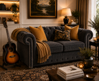 Olympia Chesterfield 2 Seater Jumbo Cord Dark Grey Sofa - Detailed Angle View 5