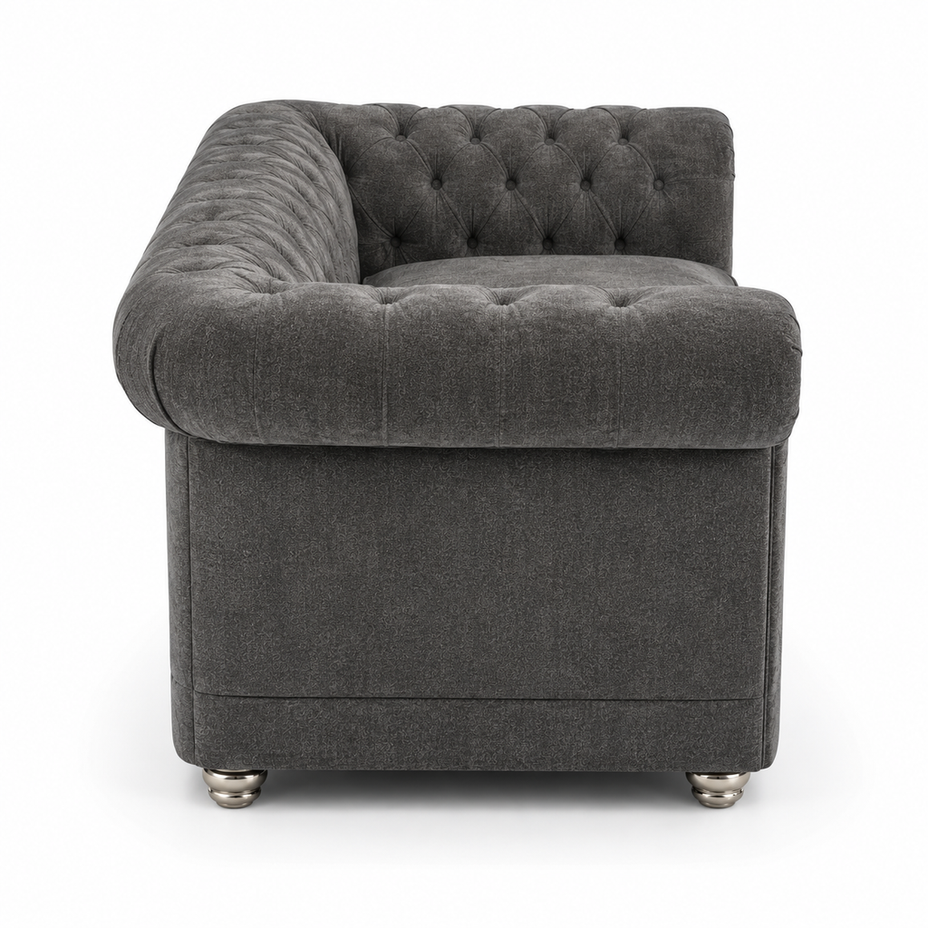 Olympia Chesterfield 2 Seater Naples & Kinsington Dark Grey Sofa - Detailed Angle View 2