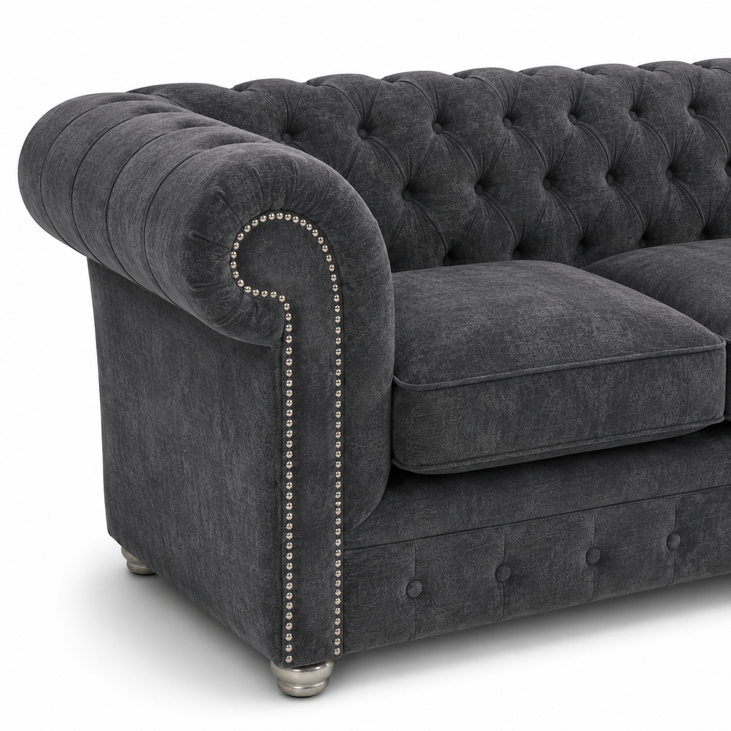 Olympia Chesterfield 2 Seater Naples & Kinsington Dark Grey Sofa - Detailed Angle View 3