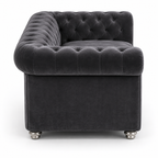 Olympia Chesterfield 2 Seater Plush Velvet Dark Grey Sofa - Detailed Angle View 2