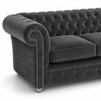 Olympia Chesterfield 2 Seater Plush Velvet Dark Grey Sofa - Detailed Angle View 3