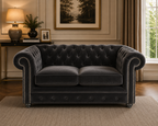 Olympia Chesterfield 2 Seater Plush Velvet Dark Grey Sofa - Detailed Angle View 4