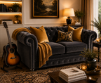 Olympia Chesterfield 2 Seater Plush Velvet Dark Grey Sofa - Detailed Angle View 5