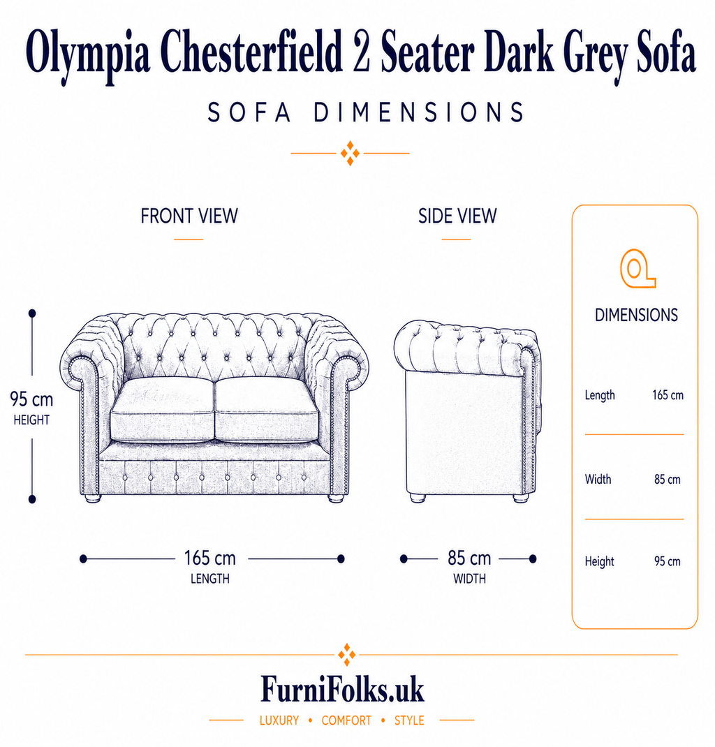 Olympia Chesterfield 2 Seater Plush Velvet Dark Grey Sofa - Detailed Angle View 6