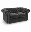 Olympia Chesterfield 2 Seater Plush Velvet Dark Grey Sofa - Luxury UK Living Room Showcase