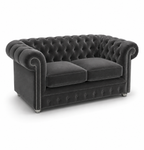Olympia Chesterfield 2 Seater Plush Velvet Dark Grey Sofa - Luxury UK Living Room Showcase