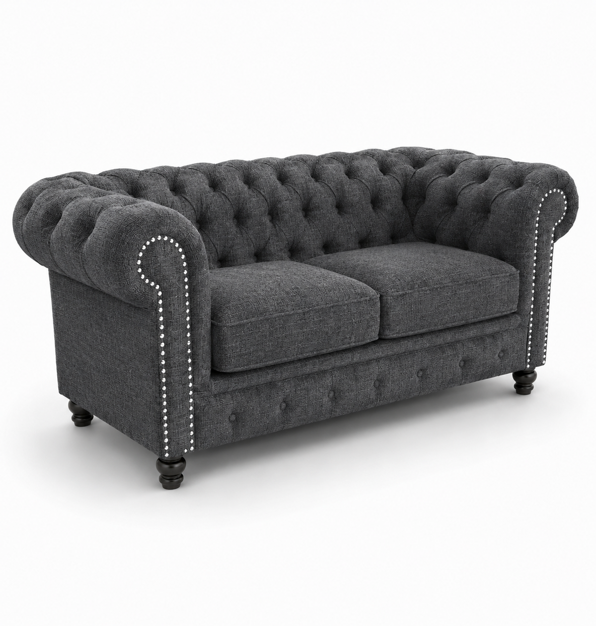 Olympia Chesterfield 3 Seater Chenille Dark Grey Sofa - Luxury UK Living Room Showcase